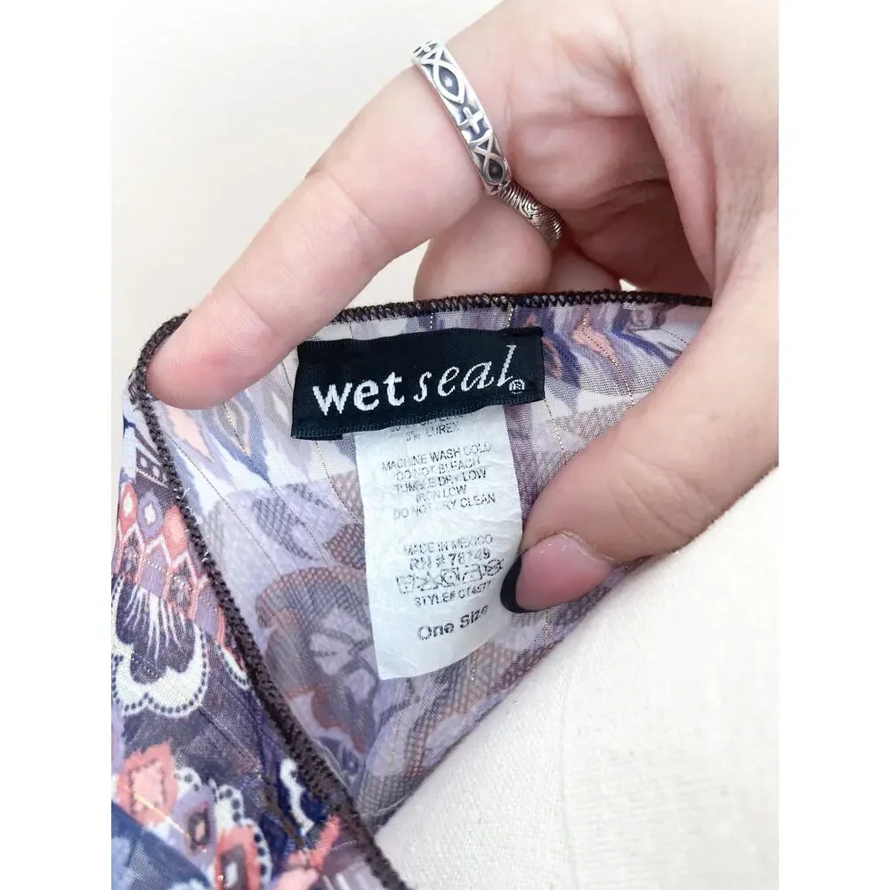 Y2K Wet Seal Purple Lightweight Shawl Wrap OS Paisley Floral
